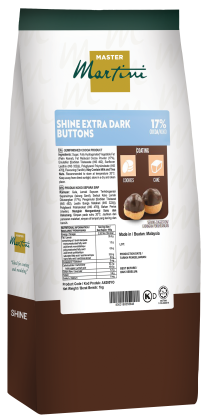 Beg pembungkusan Master Martini Shine Extra Dark Buttons, salutan koko 17% untuk biskut dan kek, 1kg