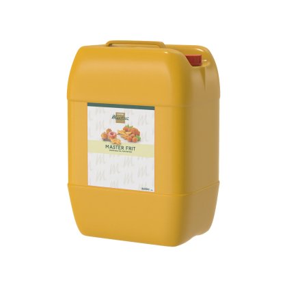 Bekas jeriken plastik kuning minyak goreng sayuran Master Frit dengan penutup merah dan pemegang